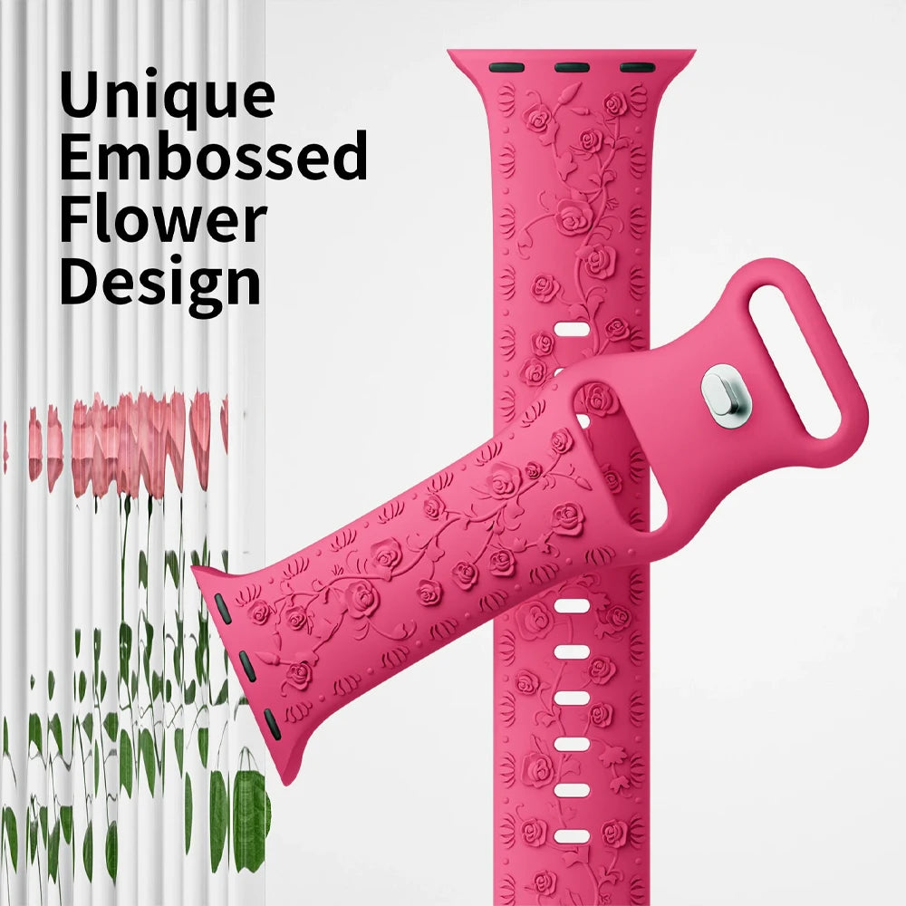 Rose Blossom Engraved Band for Apple Watch