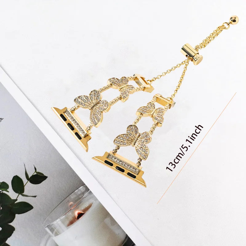 Butterfly Detail Full Diamond Chain Apple Watch Band