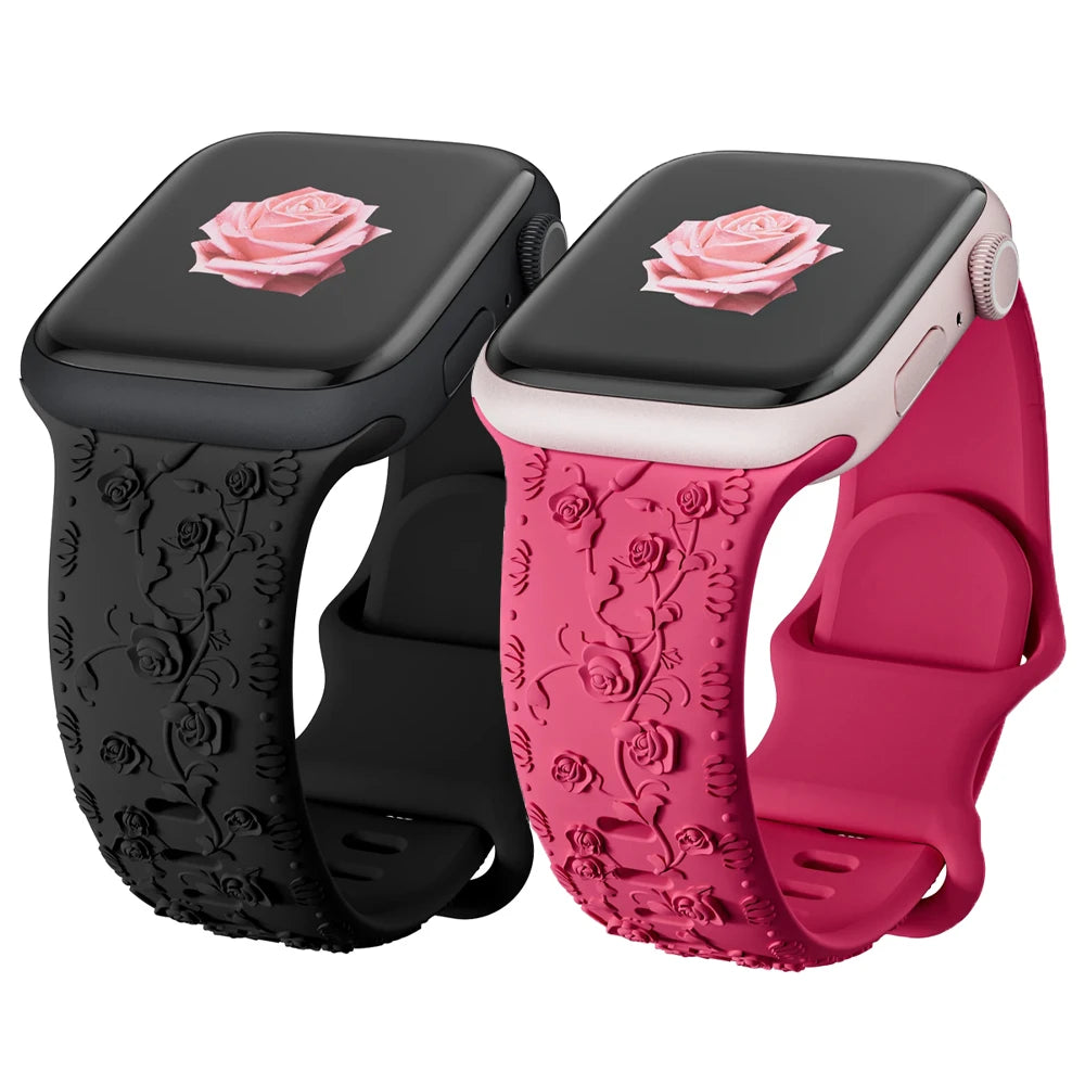 Rose Blossom Engraved Band for Apple Watch
