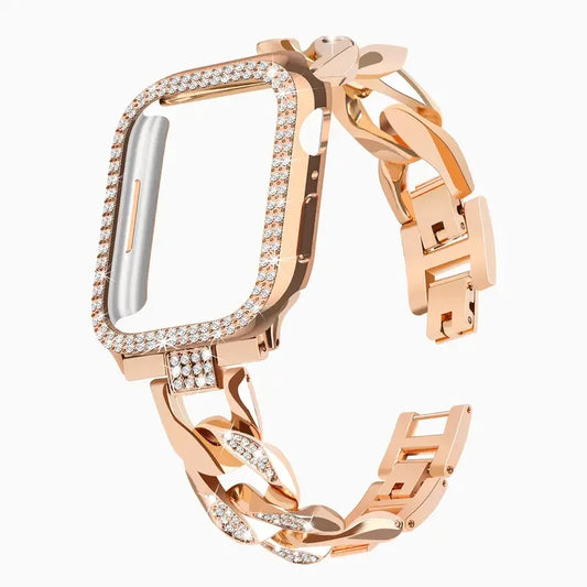 Rhinestone Cuban Link Metal Band for Apple Watch (Band+Case)