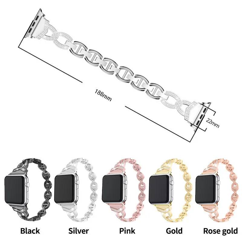 Rounded Link Diamond Band for Apple Watch