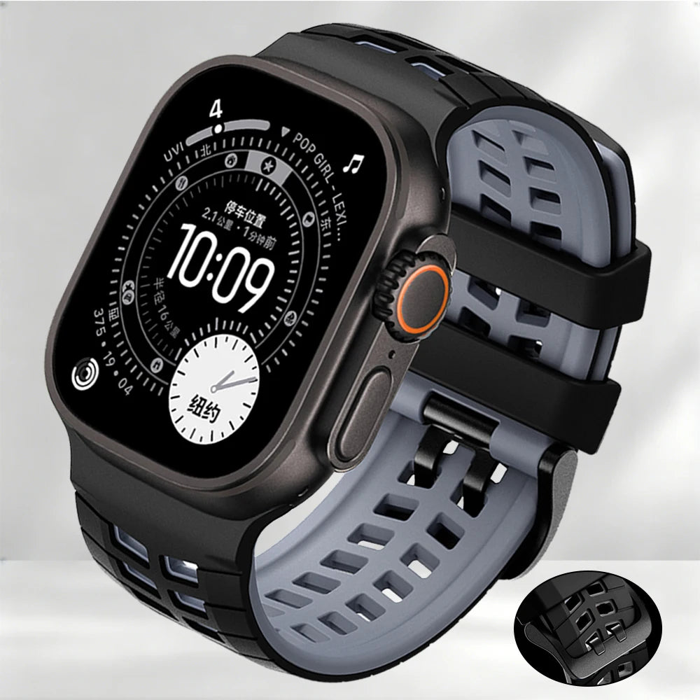 Two-tone Breathable Silicone Band For Apple Watch Ultra2 3 49mm SE 5 6 7 8 9 10 11 46mm 45mm 44mm