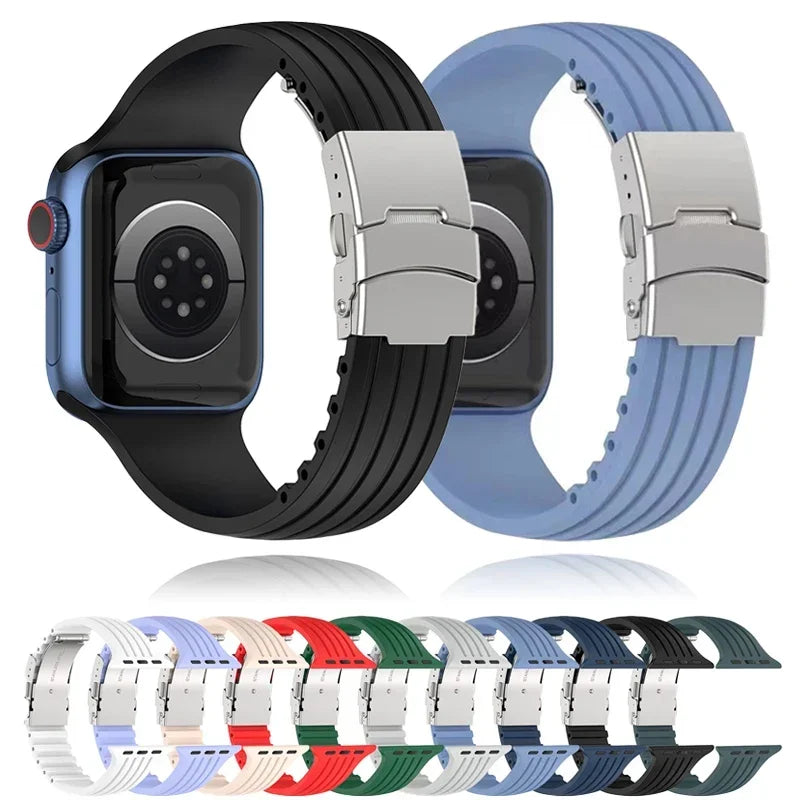 Ribbed Silicone Band with Metal Clasp for Apple Watch