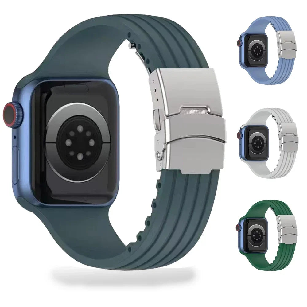 Ribbed Silicone Band with Metal Clasp for Apple Watch