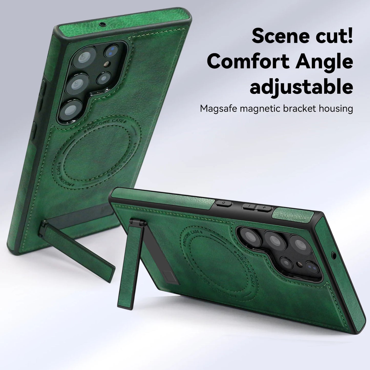 Luxury Leather Stand Phone Case for Samsung Galaxy (Magnetic Wireless Charging)