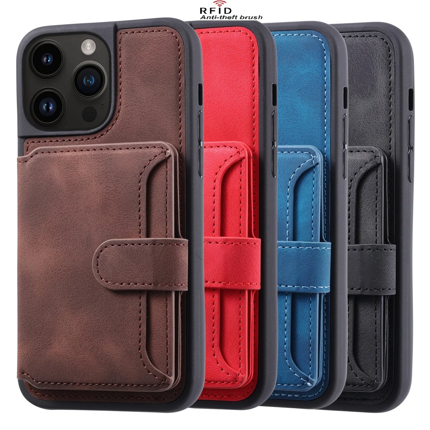 Leather Magnetic Card Pocket/Holder Case for iPhone (Shockproof Back Cover)