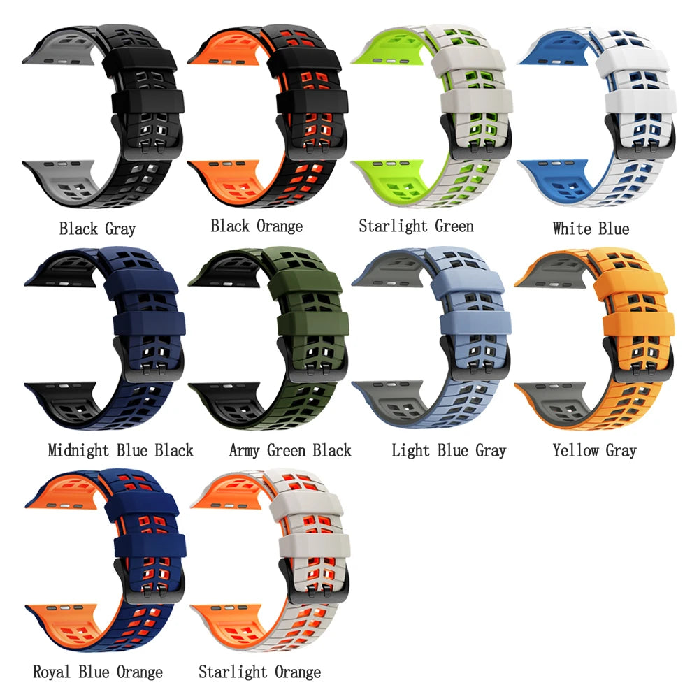 Two-tone Breathable Silicone Band For Apple Watch Ultra2 3 49mm SE 5 6 7 8 9 10 11 46mm 45mm 44mm
