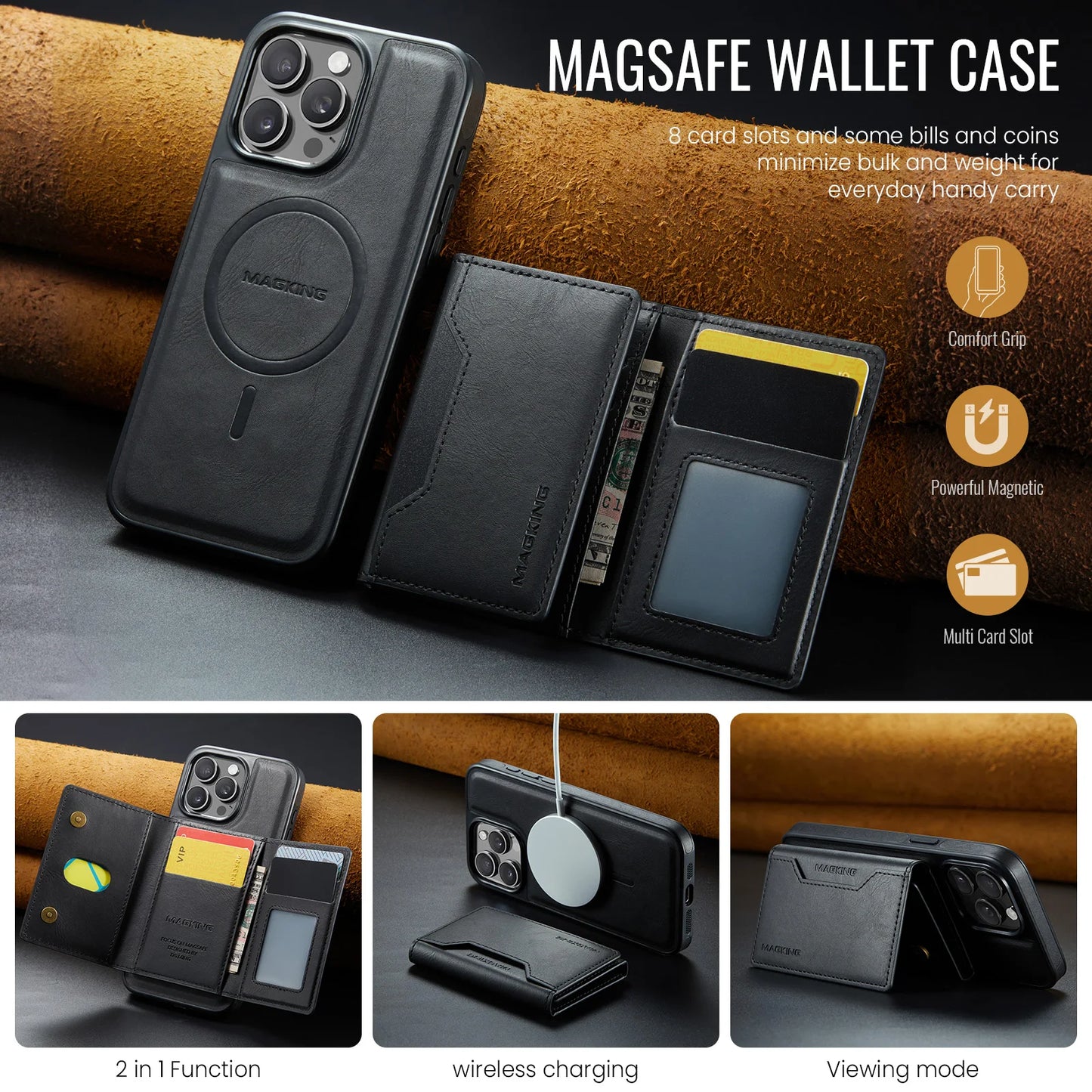 Detachable 2-in-1 Powerful Magnetic Wallet Case with Multi Cards Pocket for iPhone