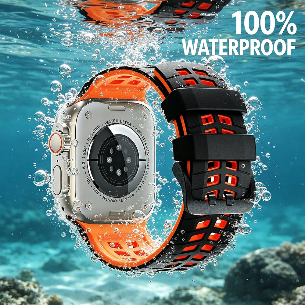 Two-tone Breathable Silicone Band For Apple Watch Ultra2 3 49mm SE 5 6 7 8 9 10 11 46mm 45mm 44mm