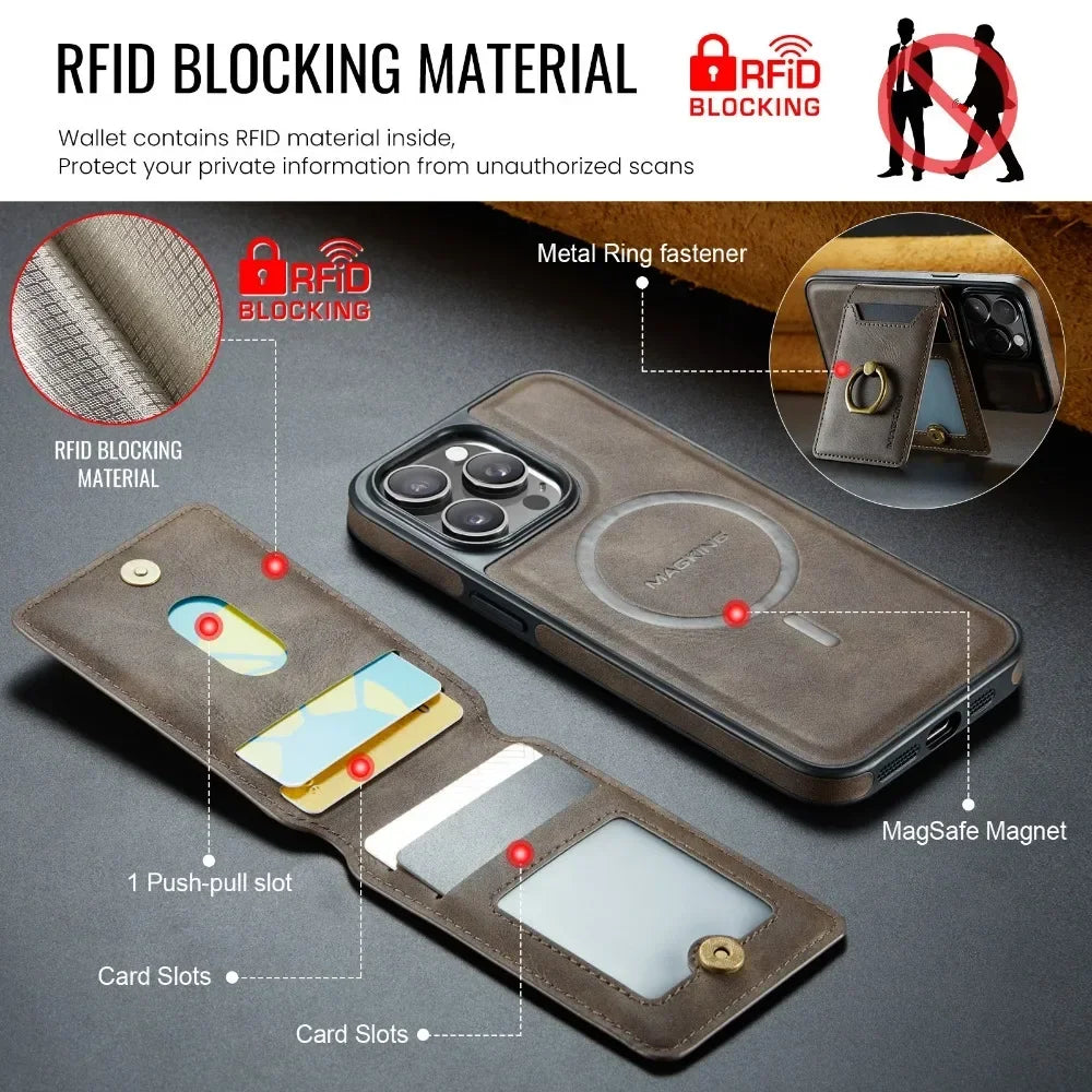 Detachable 2-in-1 Magnetic Wallet Case with Card Pocket For iPhone