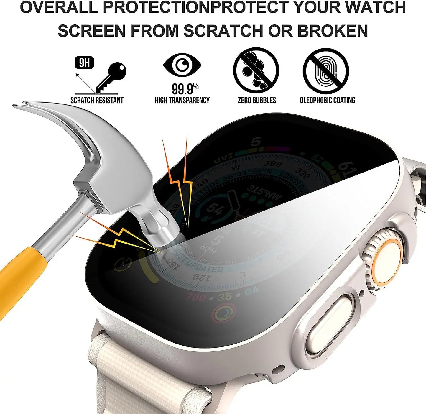 Privacy Tempered Glass Cover for Apple Watch (Anti-Spy)