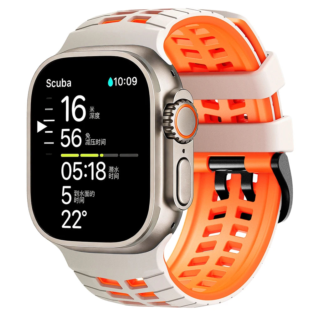 Two-tone Breathable Silicone Band For Apple Watch Ultra2 3 49mm SE 5 6 7 8 9 10 11 46mm 45mm 44mm
