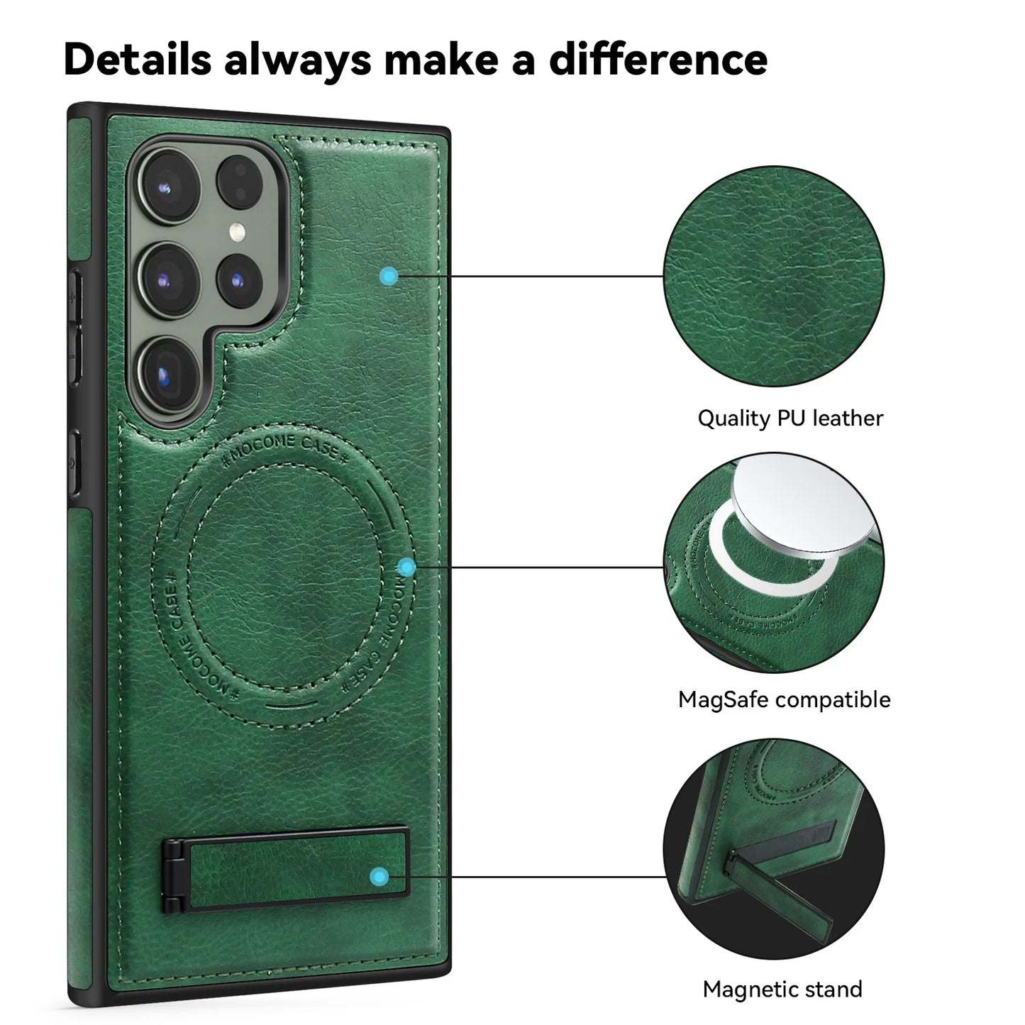 Luxury Leather Stand Phone Case for Samsung Galaxy (Magnetic Wireless Charging)