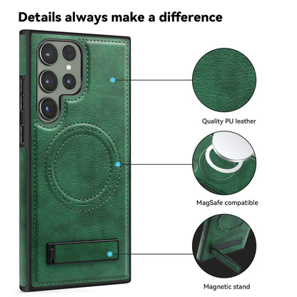 Luxury Leather Stand Phone Case for Samsung Galaxy (Magnetic Wireless Charging)